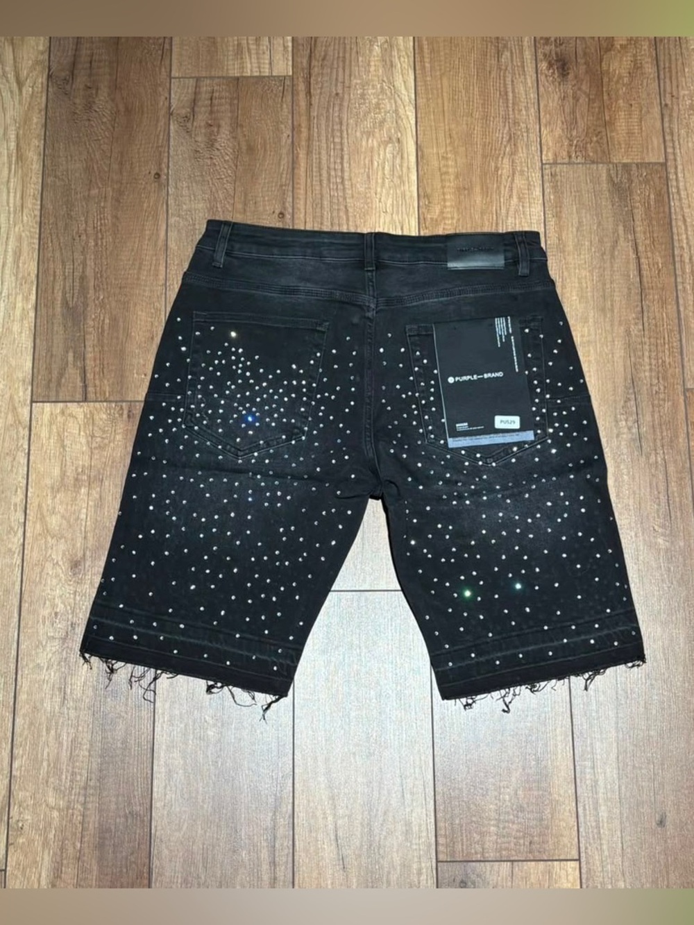 Purple Brand Black VVS Rhinestone with Crosses Jean Shorts Mens Brand New - Picture 5 of 16